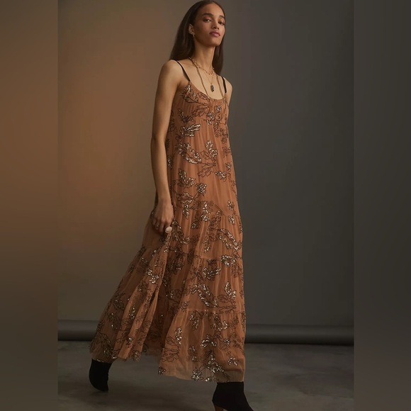 NO LONGER AVAILABLE - DO NOT BUY Anthropologie Brown Floral Midi Dress - Picture 2 of 13